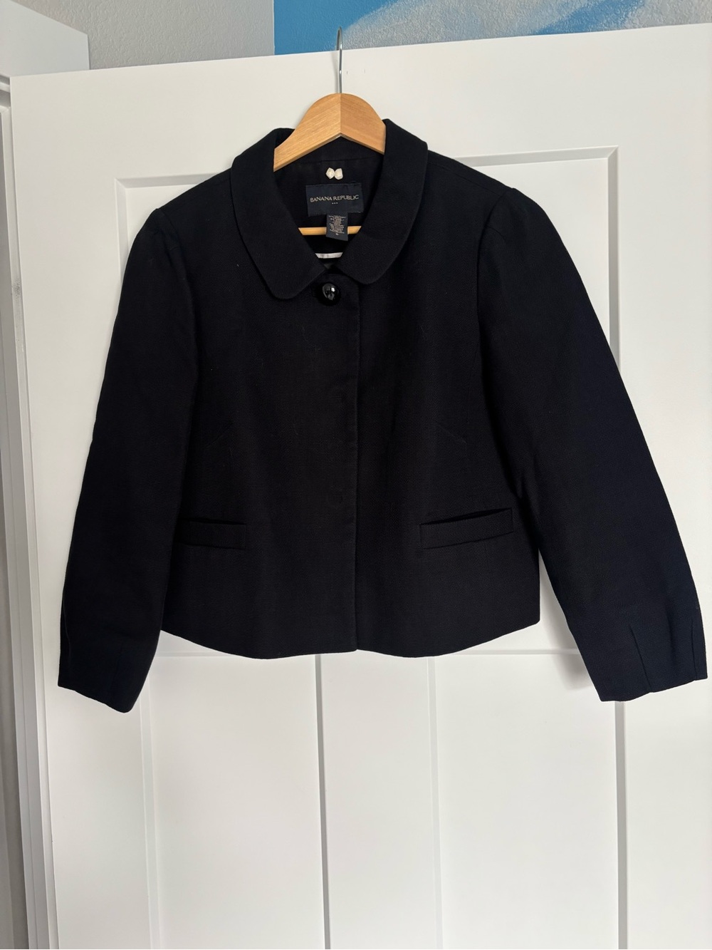 Banana Republic Black Cropped Polo-Collar Blazer